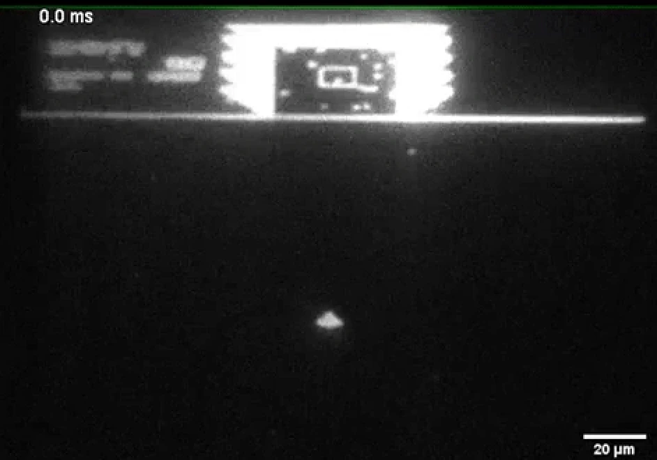 Sinistar video game rendered on a digital micromirror device showing 20 µm scale precision